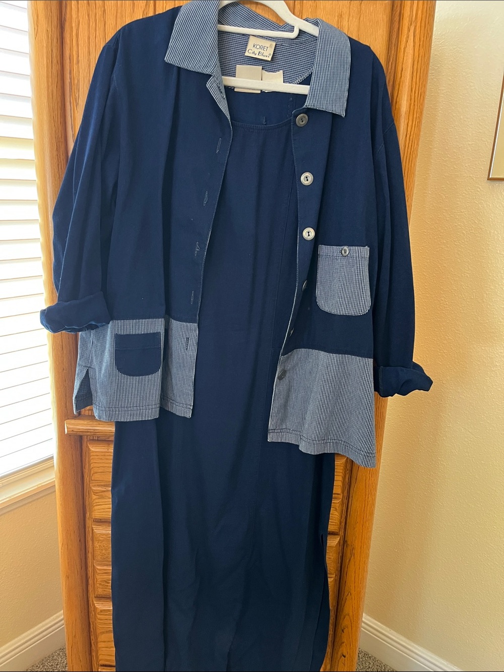Koret City Blues Vintage Denim Navy Jacket and Dress Set with One Side Slit